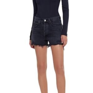Agolde Parker Vintage Cut Off Short Vortex Black Distressed Raw Hem